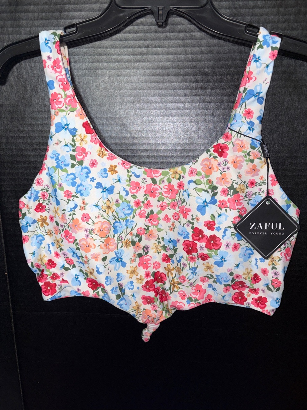 Zaful White Floral Tie-Front Swim Top with Multicolor Blossoms